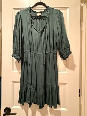 Knox Rose Crinkled Teal Midi Dress with Tie Neck